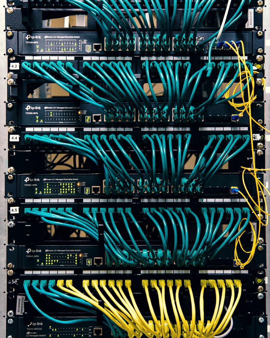Network cables in a data center rack